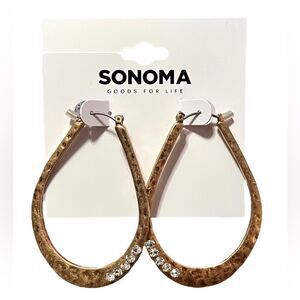 🤯5/$20🤯 NWT Sonoma Large Hammered Gold Rhinestone Hoop Statement Earrings